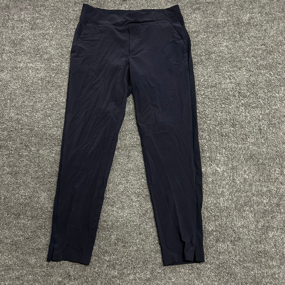 Athleta Jogger Pants Womens Size 4 Navy Blue Ribbed Side Panel Athletic Stretch